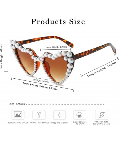 Love Pearl Sunglasses for Women Luxury Vintage Heart Sun Glasses Party Festival Cat Eye Bling Sunglasses UV400 Leopard Gradie...