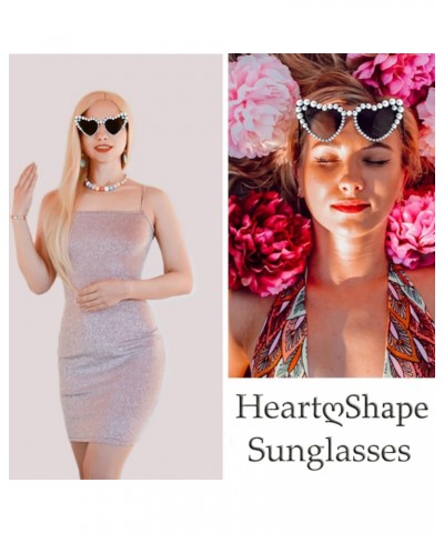 Love Pearl Sunglasses for Women Luxury Vintage Heart Sun Glasses Party Festival Cat Eye Bling Sunglasses UV400 Leopard Gradie...