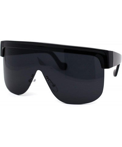 Retro Robotic Oversize Flat Top Plastic Shield Sunglasses Shiny Black $10.41 Oversized