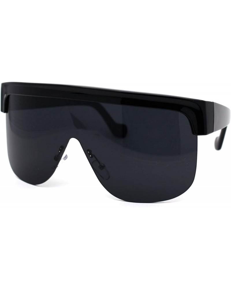 Retro Robotic Oversize Flat Top Plastic Shield Sunglasses Shiny Black $10.41 Oversized