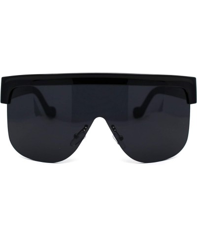 Retro Robotic Oversize Flat Top Plastic Shield Sunglasses Shiny Black $10.41 Oversized