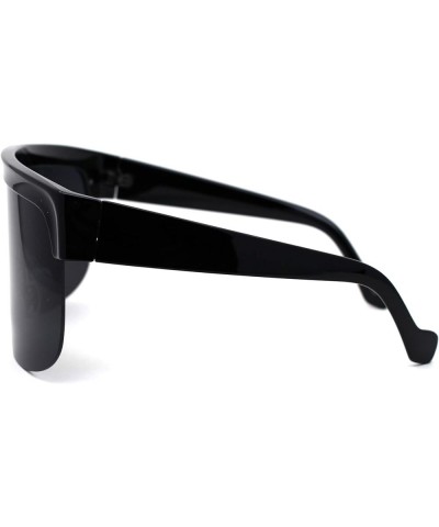 Retro Robotic Oversize Flat Top Plastic Shield Sunglasses Shiny Black $10.41 Oversized