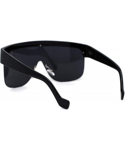 Retro Robotic Oversize Flat Top Plastic Shield Sunglasses Shiny Black $10.41 Oversized