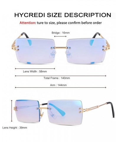 Rectangle Sunglasses for Men/Women Small Rimless Square Shade Eyewear C9* 2 Pack (Mirror Blue +Mirror Red) $10.25 Wayfarer