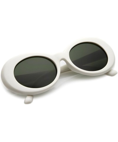 Clout Goggles Glasses Oval Sunglasses with Retro Bold Mod Thick Framed Round Lens 51mm White / Green $21.89 Oval