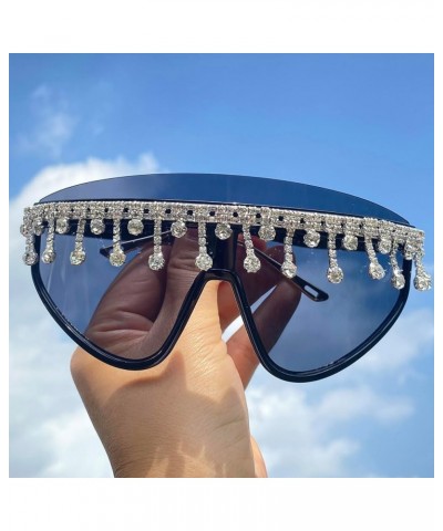 bling Diamond Tassel Sunglasses for Women Disco Party Sunglasses Oversized One-Piece Rhinestones Sunglasses UV400 Black $11.9...