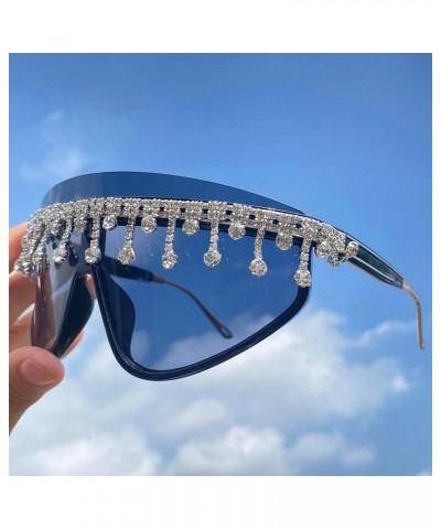 bling Diamond Tassel Sunglasses for Women Disco Party Sunglasses Oversized One-Piece Rhinestones Sunglasses UV400 Black $11.9...