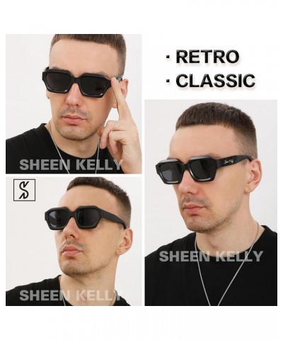 Retro Thick Hexagon Sunglasses Men Women Trendy Oversized Square Chunky Black Dark 90s Glasses 6 Shiny Black $11.87 Oversized