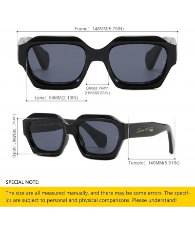 Retro Thick Hexagon Sunglasses Men Women Trendy Oversized Square Chunky Black Dark 90s Glasses 6 Shiny Black $11.87 Oversized