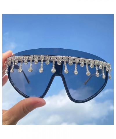 bling Diamond Tassel Sunglasses for Women Disco Party Sunglasses Oversized One-Piece Rhinestones Sunglasses UV400 Black $11.9...