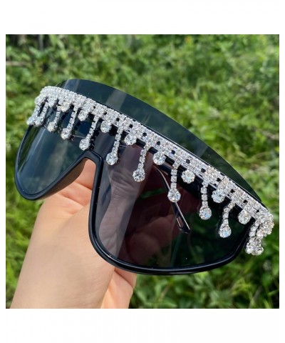 bling Diamond Tassel Sunglasses for Women Disco Party Sunglasses Oversized One-Piece Rhinestones Sunglasses UV400 Black $11.9...