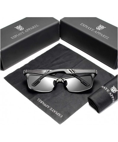 Genuine Mens Polarized Rectangular Adjustable Sunglasses Fashion UV400 Ultra Light Al-Mg Black/Grey $15.90 Rectangular