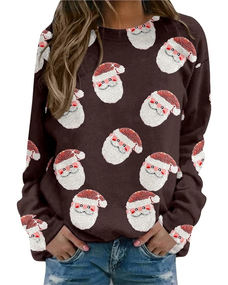 Women Christmas Graphic Long Sleeve Novelty Christmas Sweatshirts Round Neck Novelty Pullover Top Top Tee Blouse 3918-asdjuty...