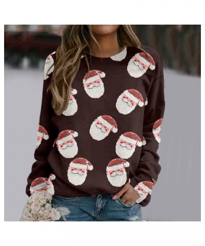 Women Christmas Graphic Long Sleeve Novelty Christmas Sweatshirts Round Neck Novelty Pullover Top Top Tee Blouse 3918-asdjuty...