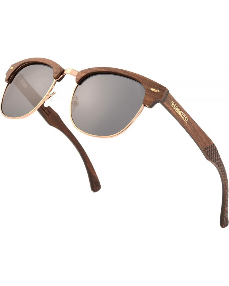 HD Mirrored Polarized Wood Sunglasses for Men and Women UV Protection Half Rim Classic Retro Walnut -Gray $33.14 Rimless