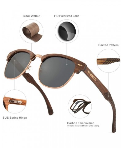 HD Mirrored Polarized Wood Sunglasses for Men and Women UV Protection Half Rim Classic Retro Walnut -Gray $33.14 Rimless