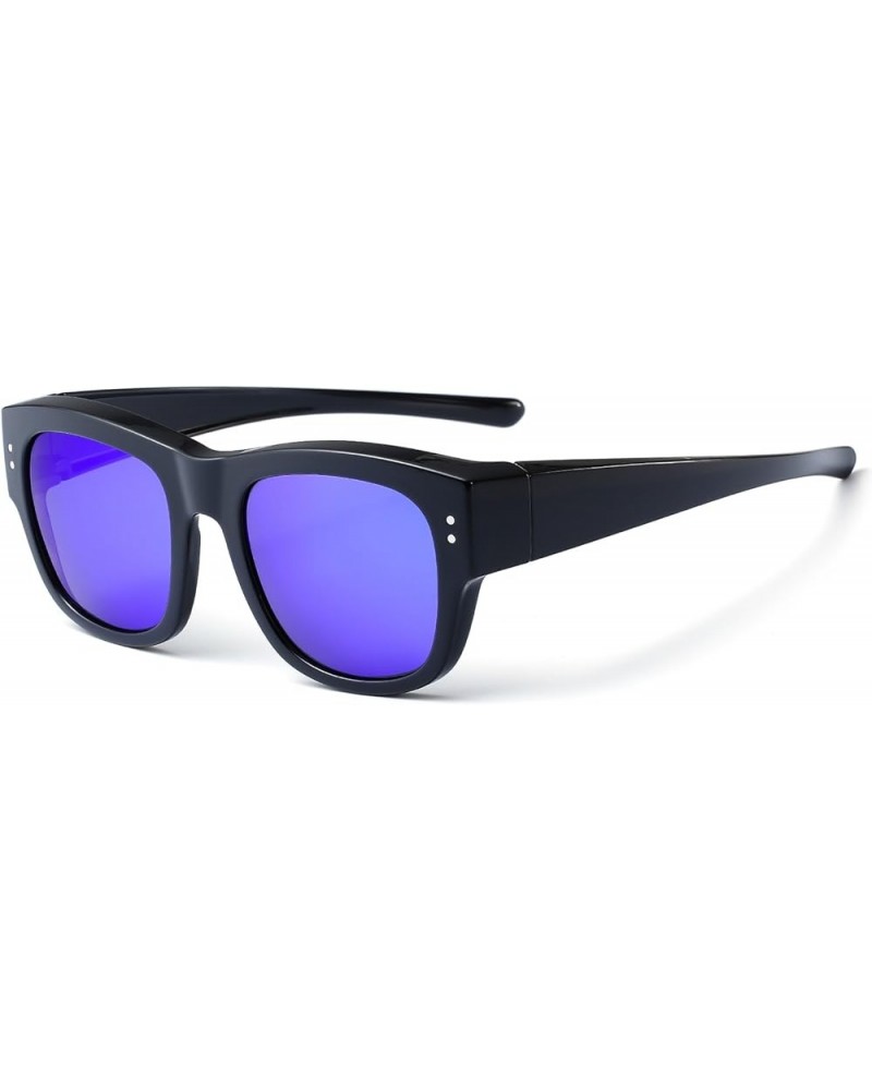 Polarized Over Glasses Sunglasses for Prescription Frames, Small Medium & Oversized Oversized - Square - Black Frame Blue Mir...