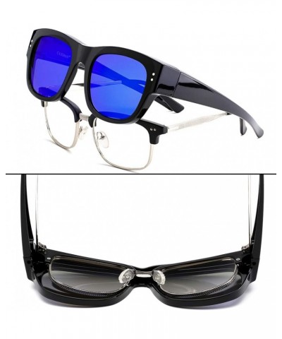 Polarized Over Glasses Sunglasses for Prescription Frames, Small Medium & Oversized Oversized - Square - Black Frame Blue Mir...