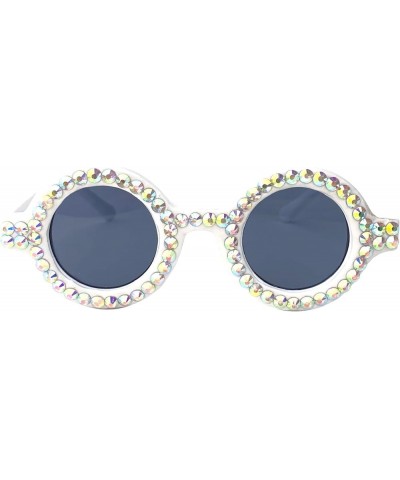 Vintage Round Diamond Sunglasses for Women Men Trendy Party Shades Retro Circle Rhinestone Sun Glasses White $8.32 Round