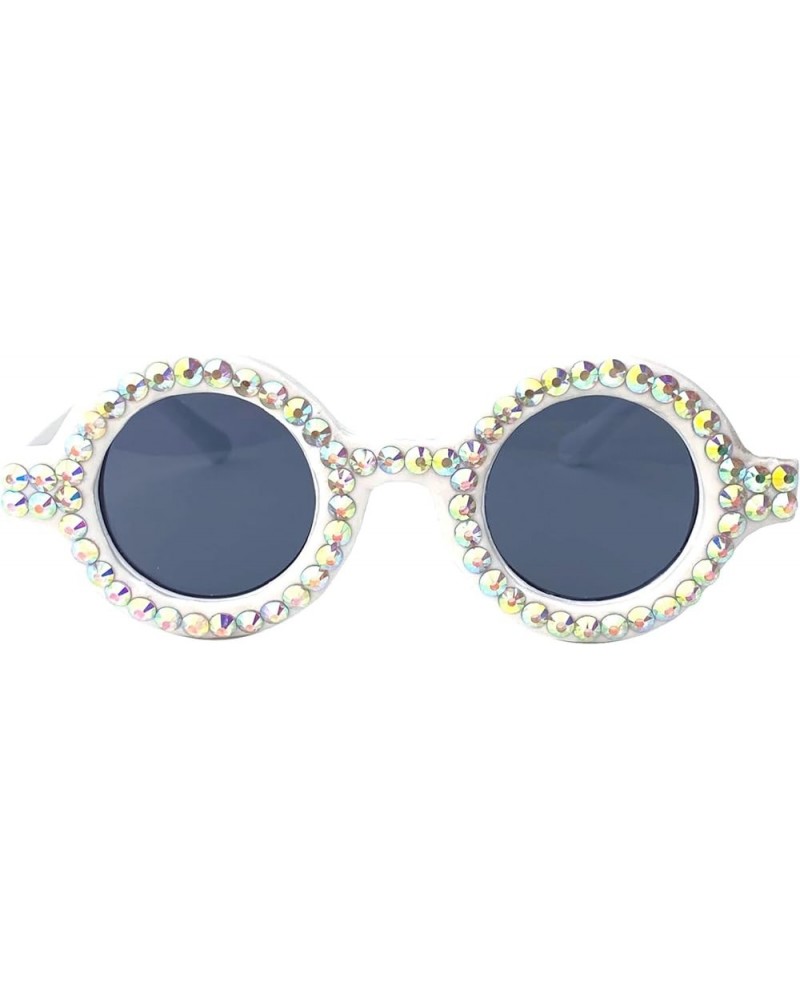 Vintage Round Diamond Sunglasses for Women Men Trendy Party Shades Retro Circle Rhinestone Sun Glasses White $8.32 Round