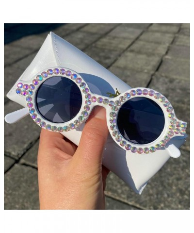 Vintage Round Diamond Sunglasses for Women Men Trendy Party Shades Retro Circle Rhinestone Sun Glasses White $8.32 Round