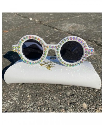 Vintage Round Diamond Sunglasses for Women Men Trendy Party Shades Retro Circle Rhinestone Sun Glasses White $8.32 Round