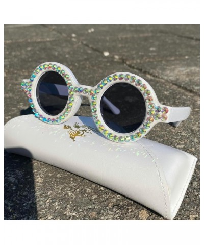 Vintage Round Diamond Sunglasses for Women Men Trendy Party Shades Retro Circle Rhinestone Sun Glasses White $8.32 Round