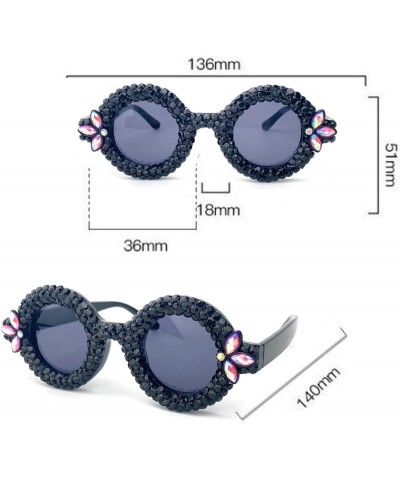 Vintage Round Diamond Sunglasses for Women Men Trendy Party Shades Retro Circle Rhinestone Sun Glasses White $8.32 Round