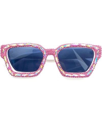 Women Diamond Sunglasses Vintage Square Crystal Rhinestone Sparkling Bejewelled Sunglasses Costume Party Sun Glasses White $9...