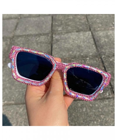 Women Diamond Sunglasses Vintage Square Crystal Rhinestone Sparkling Bejewelled Sunglasses Costume Party Sun Glasses White $9...