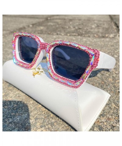 Women Diamond Sunglasses Vintage Square Crystal Rhinestone Sparkling Bejewelled Sunglasses Costume Party Sun Glasses White $9...