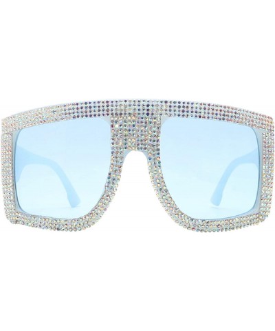 Luxury Oversized Diamonds Sunglasses Women Trends Square Curved Sun Glasses Female Rhinestone bling Eyewear Shades Blue $10.3...