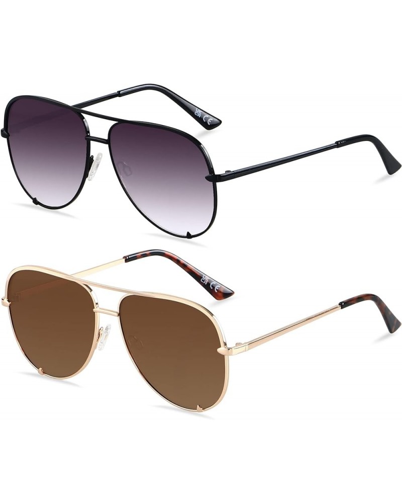 Oversized Aviator Sunglasses for Women Men Big Large UV Protection Fashion Sun glasses (2pack) Fade + Brown Non-Polarized $9....