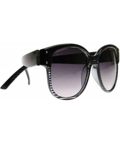 New York Fashion Designer Inspired Round Horn Rimmed Style Sunglasses Black-stripe $8.79 Wayfarer