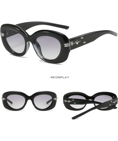 Y2k Punk Oval Sunglasses for Women Men Round Gradient Sun Glasses Luxury Vintage Eyewear Shades UV400 Black $9.86 Oval