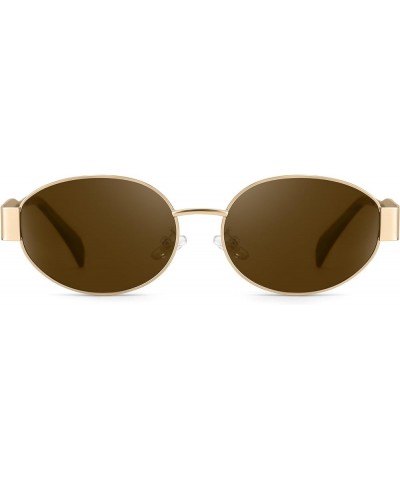 Retro Oval Sunglasses for Women Trendy Designer Sun Glasses Womens Shades Fashion Accessories for 2024 IF3455 C03 Gold | Brow...