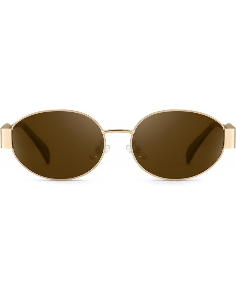 Retro Oval Sunglasses for Women Trendy Designer Sun Glasses Womens Shades Fashion Accessories for 2024 IF3455 C03 Gold | Brow...