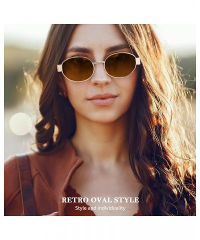 Retro Oval Sunglasses for Women Trendy Designer Sun Glasses Womens Shades Fashion Accessories for 2024 IF3455 C03 Gold | Brow...