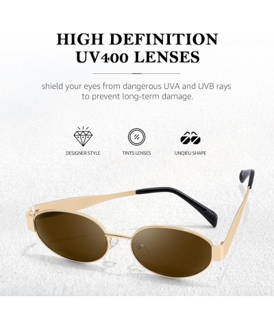 Retro Oval Sunglasses for Women Trendy Designer Sun Glasses Womens Shades Fashion Accessories for 2024 IF3455 C03 Gold | Brow...