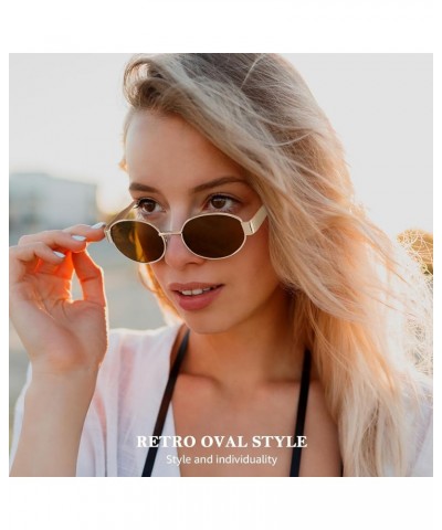 Retro Oval Sunglasses for Women Trendy Designer Sun Glasses Womens Shades Fashion Accessories for 2024 IF3455 C03 Gold | Brow...