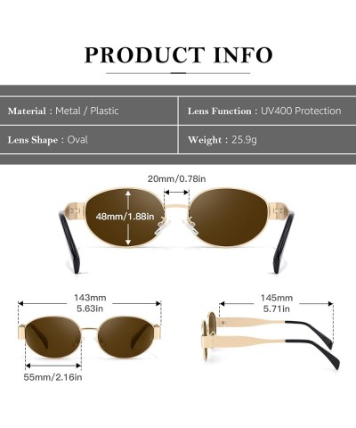 Retro Oval Sunglasses for Women Trendy Designer Sun Glasses Womens Shades Fashion Accessories for 2024 IF3455 C03 Gold | Brow...