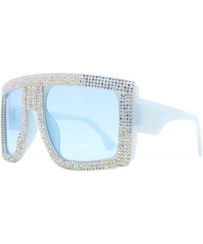 Luxury Oversized Diamonds Sunglasses Women Trends Square Curved Sun Glasses Female Rhinestone bling Eyewear Shades Blue $10.3...