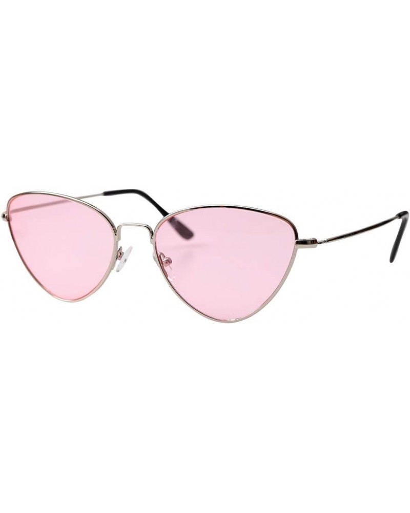 Womens Alloy Frame Cat Eye Reading Glasses with Gift Chain Pink Lens / Silver Frame $6.50 Cat Eye