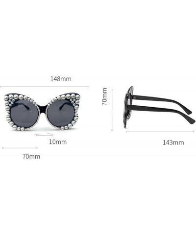 Pearl Cat Eye Sunglasses Womens Fashion bling Diamond Glasses Oversized butterfly Sunglasses Female Party Eyewear 2pcs-black&...