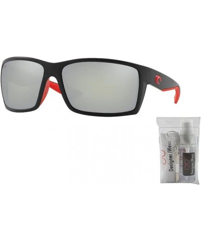 mens Reefton Rectangle Sunglasses With Designer iWear Eyewear Care Kit 197 Race Black / Gray Silver Mirror 580g Glass Polariz...