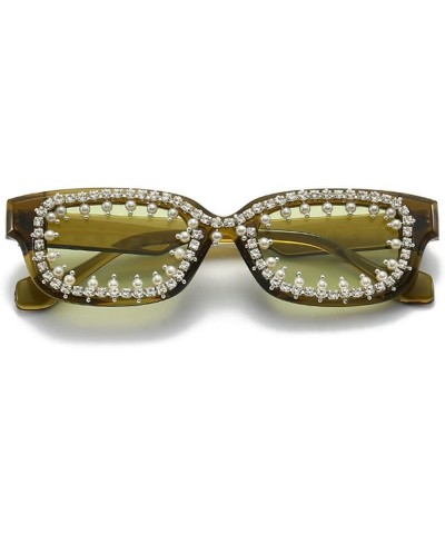 Rectangle Sunglasses for Women Rhinestone Trendy Retro Trendy Sun Glasses 90's Vintage Square Frame Clear Green $8.89 Square