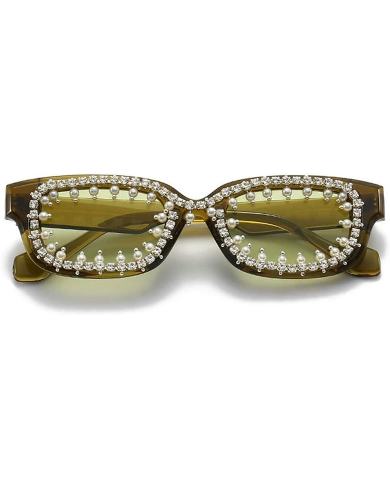 Rectangle Sunglasses for Women Rhinestone Trendy Retro Trendy Sun Glasses 90's Vintage Square Frame Clear Green $8.89 Square