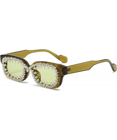 Rectangle Sunglasses for Women Rhinestone Trendy Retro Trendy Sun Glasses 90's Vintage Square Frame Clear Green $8.89 Square