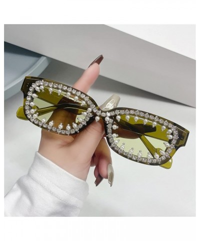 Rectangle Sunglasses for Women Rhinestone Trendy Retro Trendy Sun Glasses 90's Vintage Square Frame Clear Green $8.89 Square