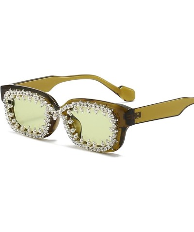 Rectangle Sunglasses for Women Rhinestone Trendy Retro Trendy Sun Glasses 90's Vintage Square Frame Clear Green $8.89 Square